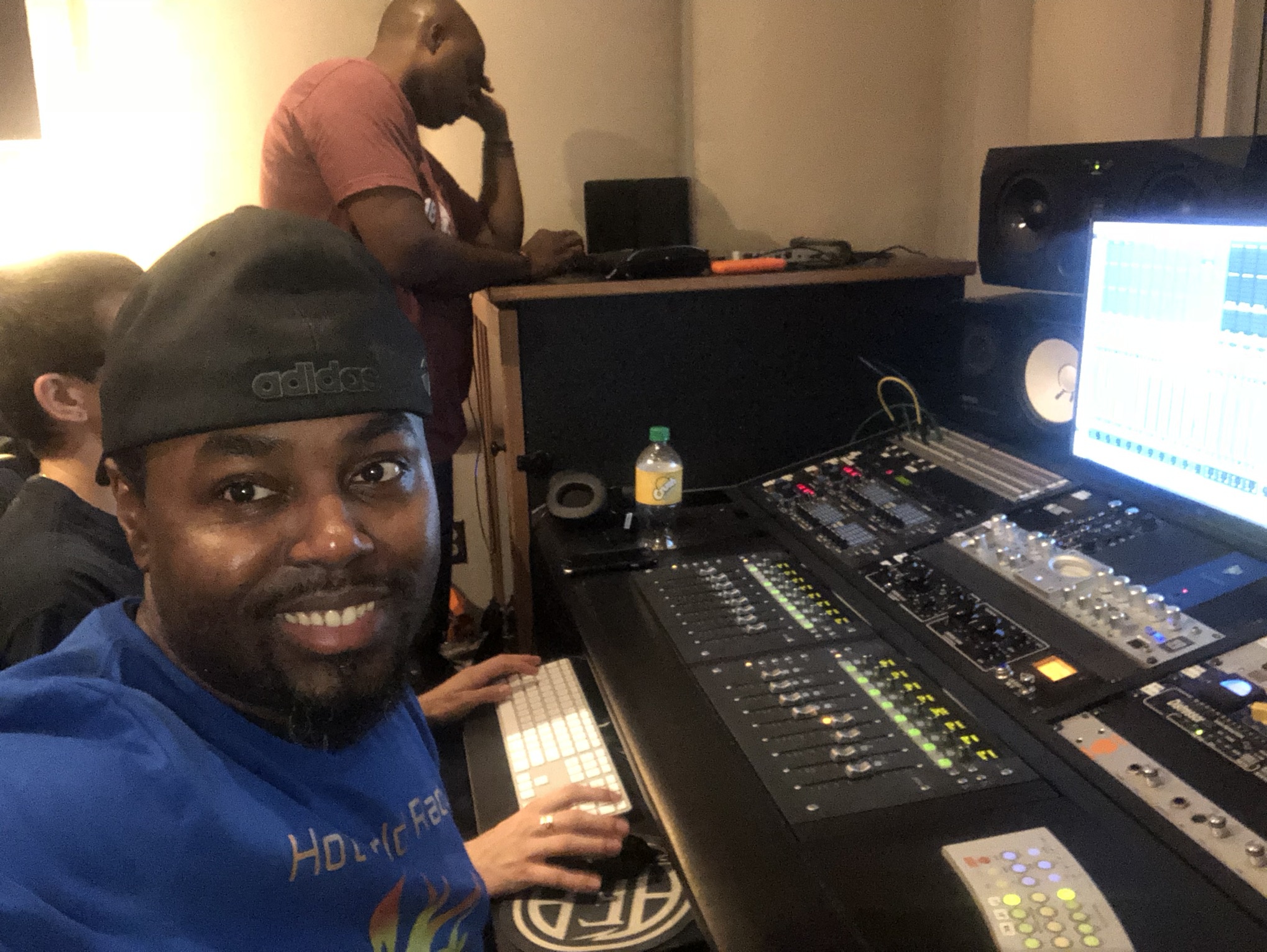 Mitch behind an audio console