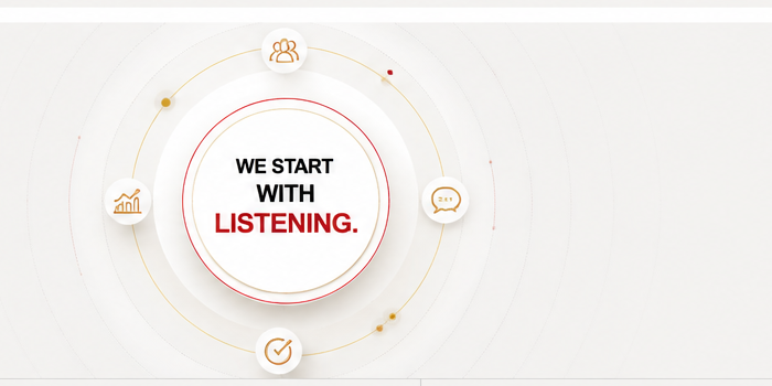 We Start With Listening visual illustrating TOM's listening-first approach